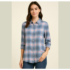 TOMMY Hilfiger women button down shirt top blouse plaid Sz M